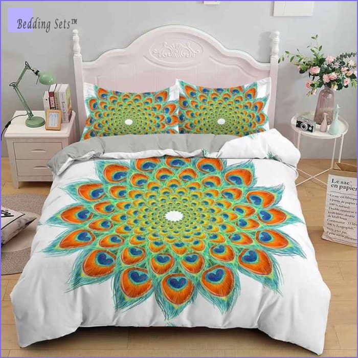 Mandala Bedding - Green Peacock Feathers - Bedding-Sets™