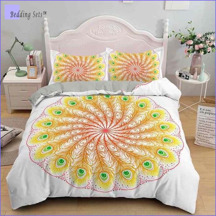 Mandala Bedding - Yellow  Peacock Feathers
