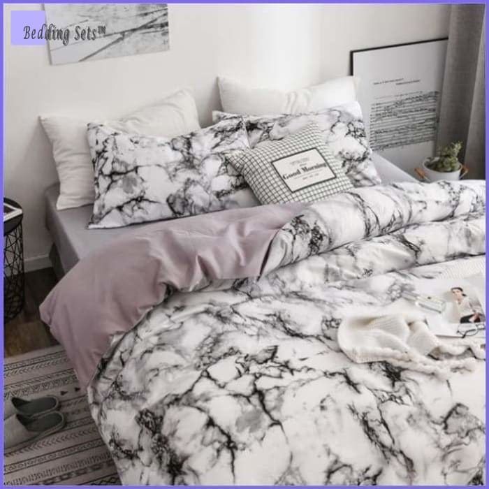 White Marble Bed Set - Bedding-Sets™