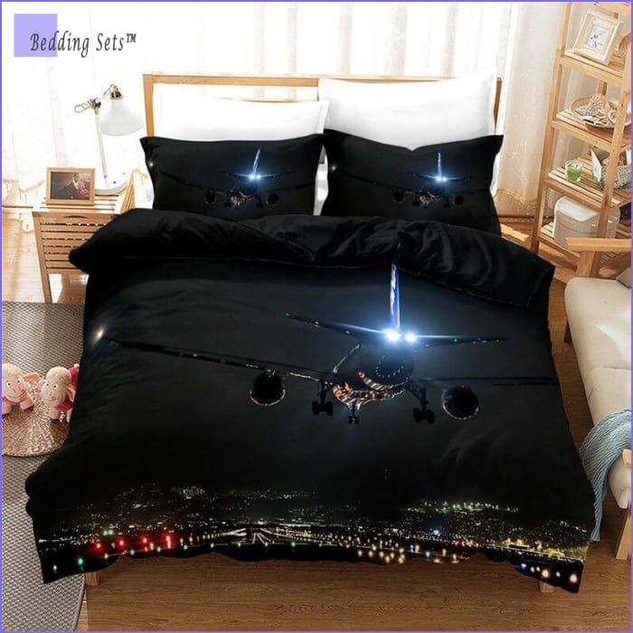Airplane Bedding - Night Landing - Bedding-Sets™