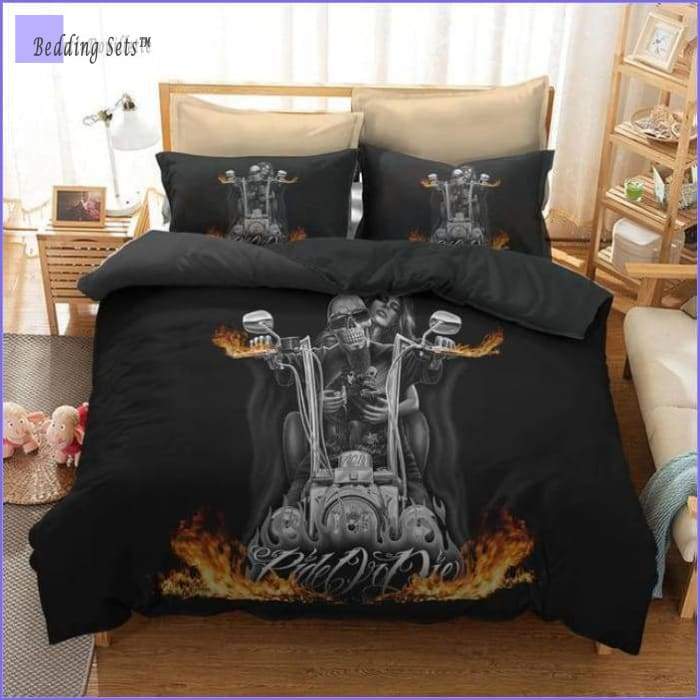 Biker Bedding Set - Skull on Harley
