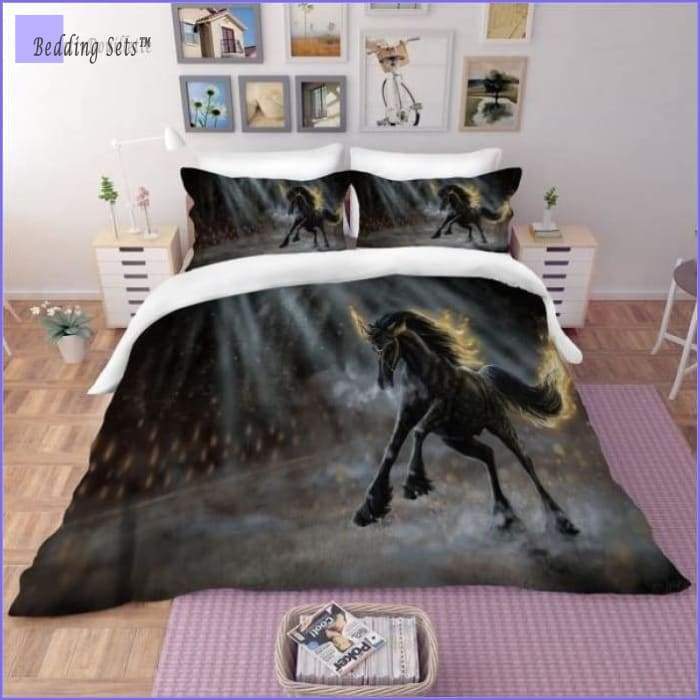 Black Horse Bedding Set - on Fire - Bedding-Sets™