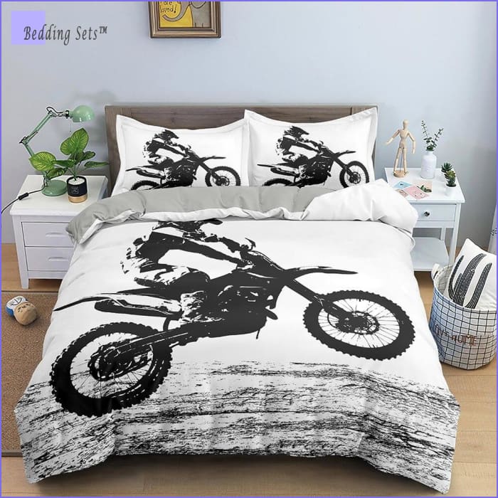 Black & White Dirt Bike Bedding - Wheelie - Bedding-Sets™