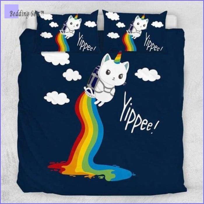 Stay positive with Cute Cartoon Cat Bedding Set - cat sheets queen –  Meowgicians™