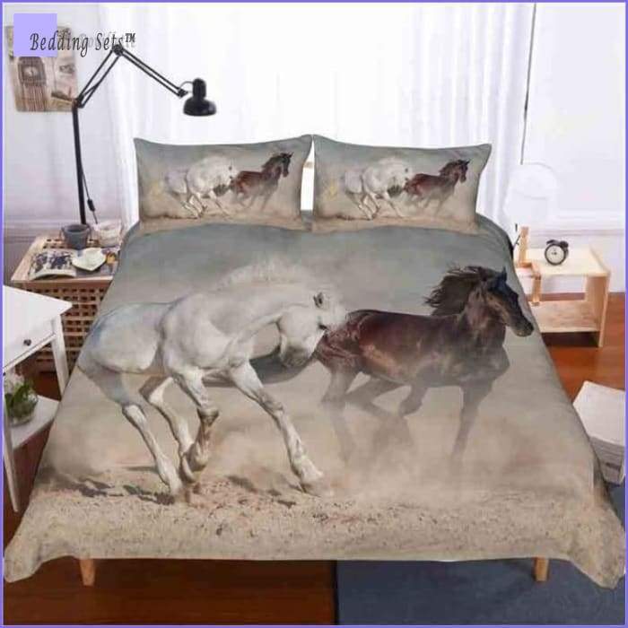 Horses Bedding Set - White & brown
