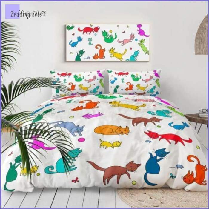 Kid Bedding Set - Colored Cats - Bedding-Sets™