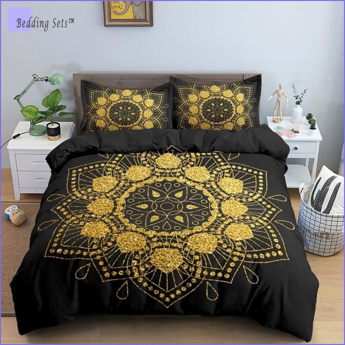Lotus Flower Bedding - Black & Gold