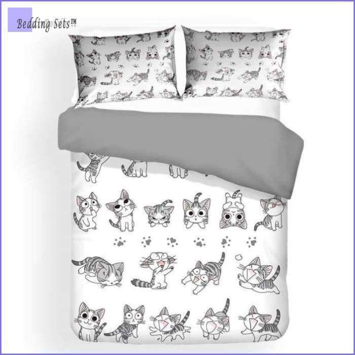 Manga Kitty Cat Bedding Set - Black&White - Bedding-Sets™