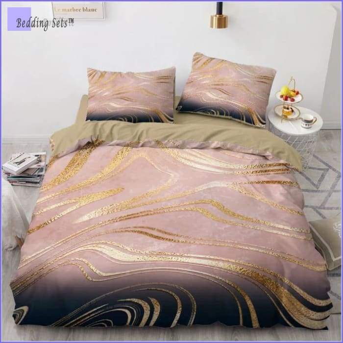 Marble printed Bedding Set - Pink & Gold - Bedding-Store™