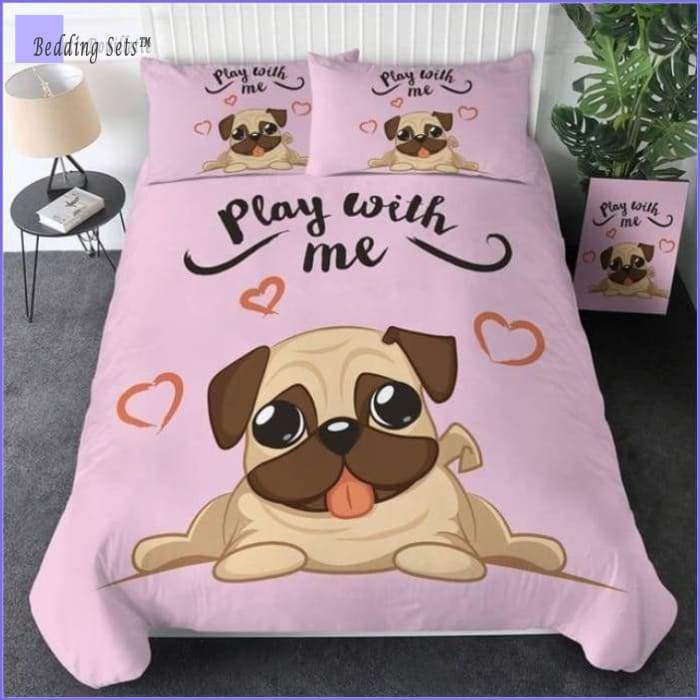Pug Bedding Set - Pink Heart - Bedding-Sets™