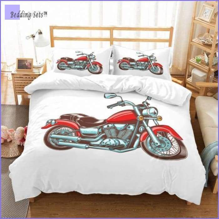 Red Motorcycle Bedding Set - Custom - Bedding-Sets™