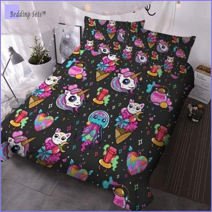 Stay positive with Cute Cartoon Cat Bedding Set - cat sheets queen –  Meowgicians™